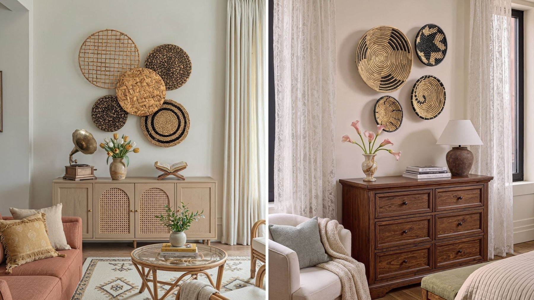 Fall Sideboard Wall Decor Ideas with Woven Baskets