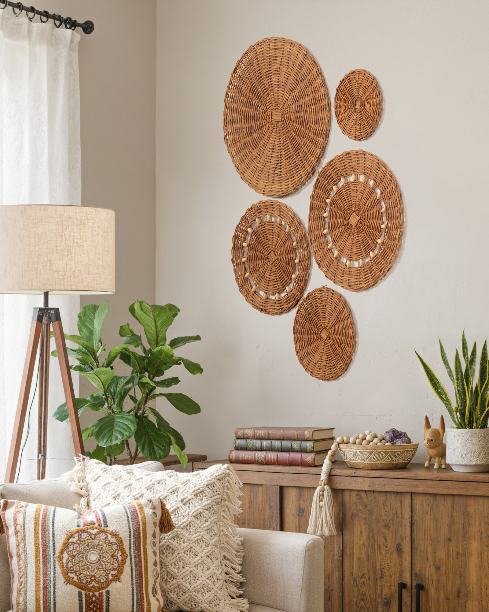 Orange Brown Rattan Wall Basket Set of 5