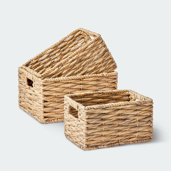 Rectangular Water Hyacinth Basket, Set of 3