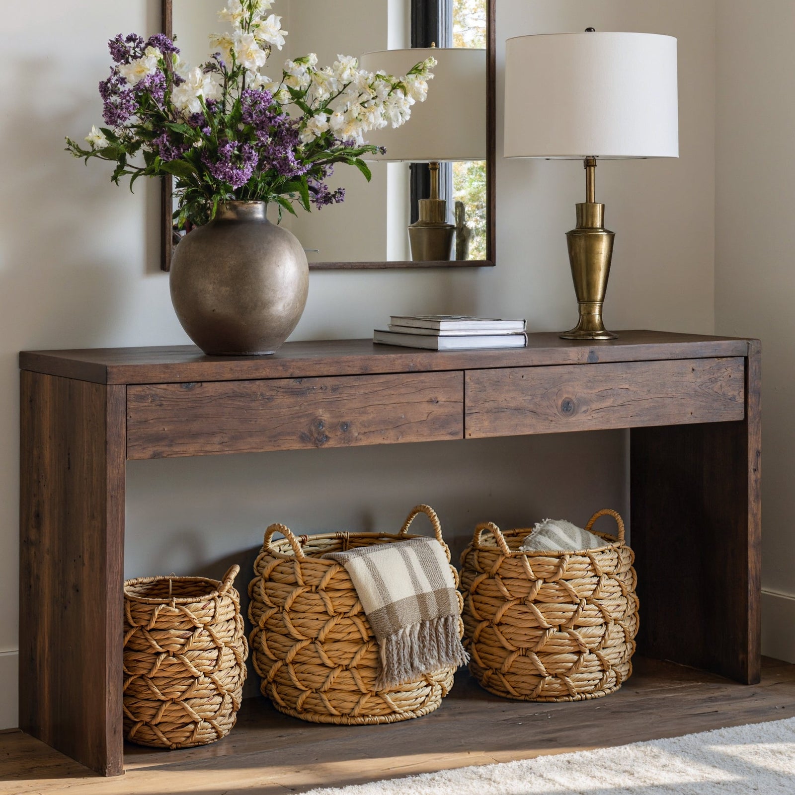 Water Hyacinth Baskets with Braided Detail, Set of 3