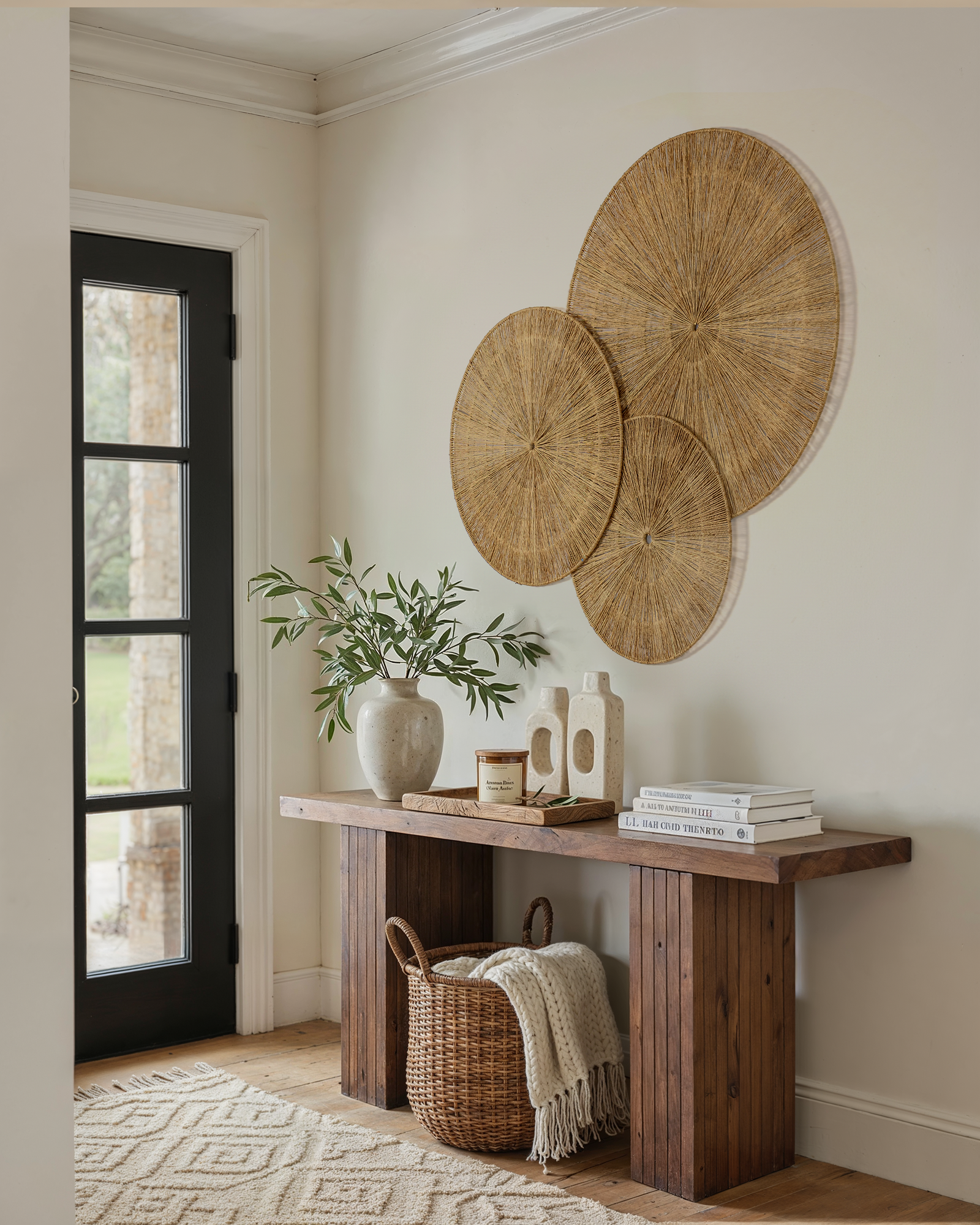 Oversized Woven Wall Art Set of 3 - Natural Jute Circles (31" Largest)