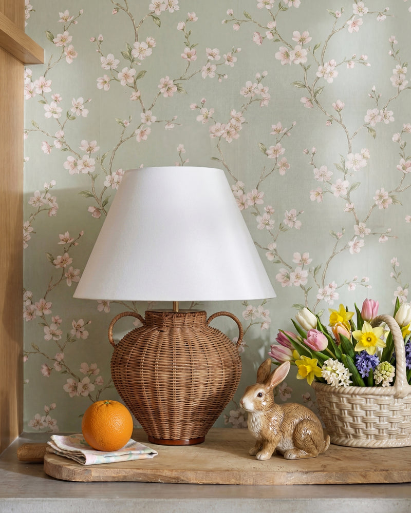 Rattan Jug with Fabric Shade Table Lamp