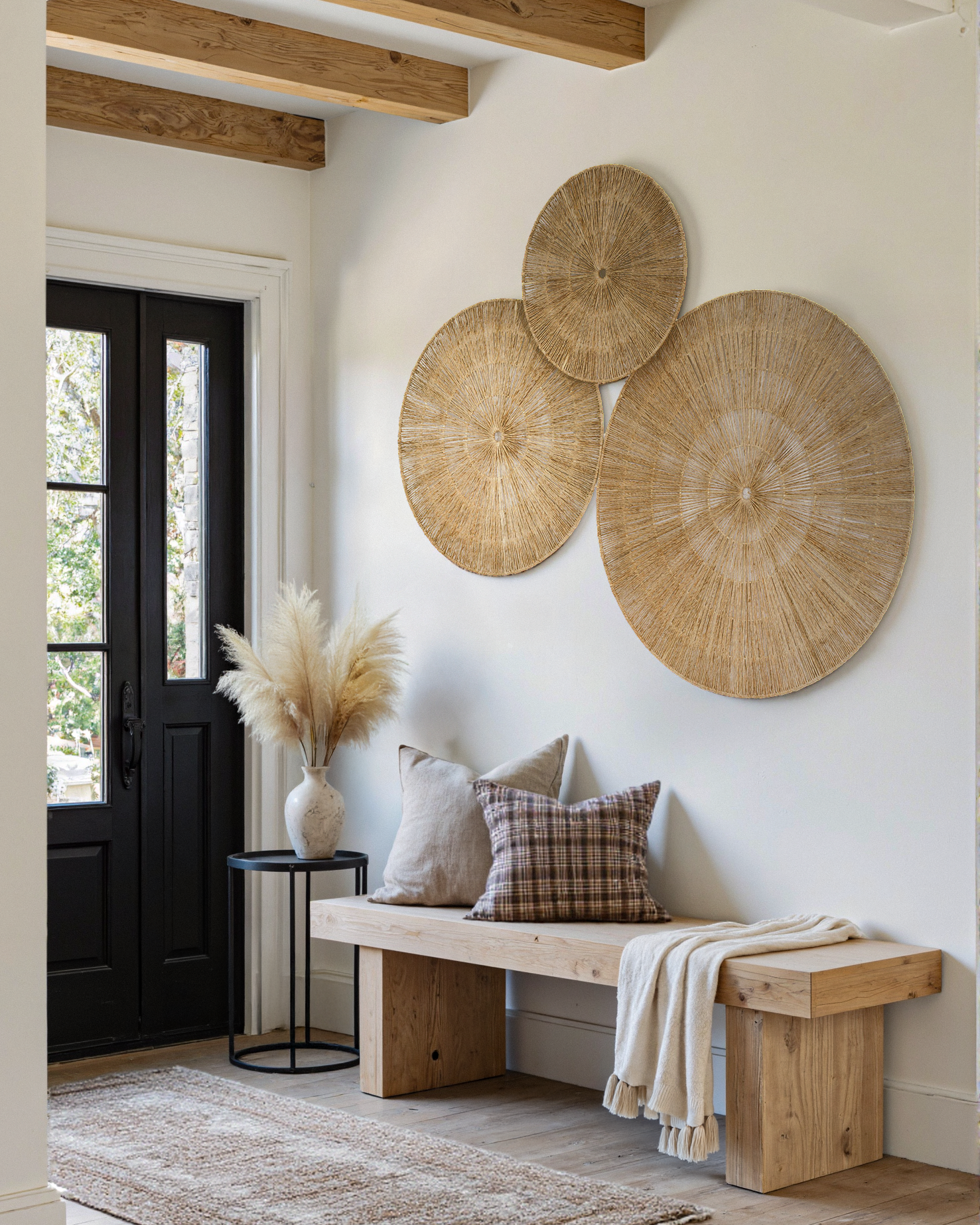 Oversized Woven Wall Art Set of 3 - Natural Jute Circles (31" Largest)