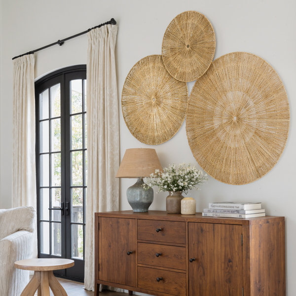 Oversized Woven Wall Art Set of 3 - Natural Jute Circles (31" Largest)