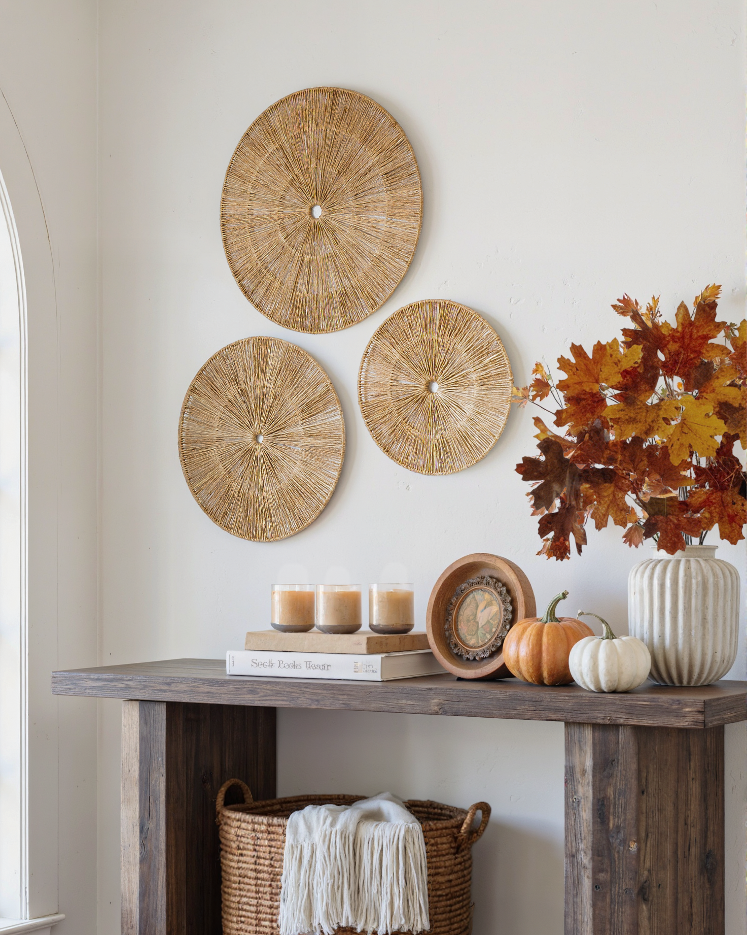 Oversized Woven Wall Art Set of 3 - Natural Jute Circles (31" Largest)