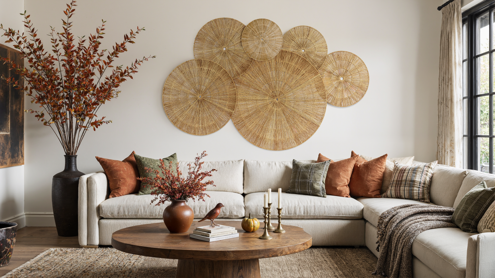 Oversized Woven Wall Art Set of 3 - Natural Jute Circles (31" Largest)