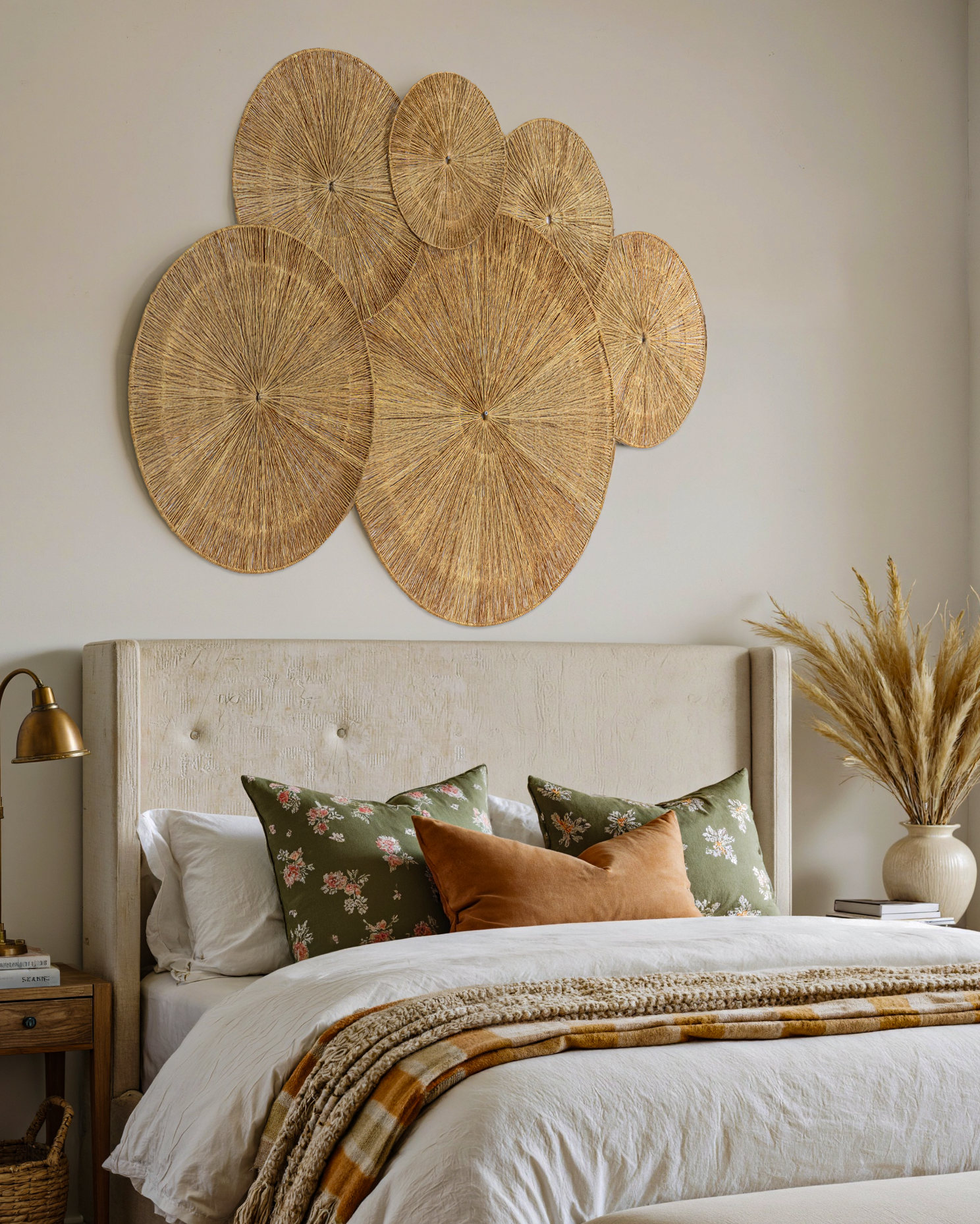 Oversized Woven Wall Art Set of 3 - Natural Jute Circles (31" Largest)