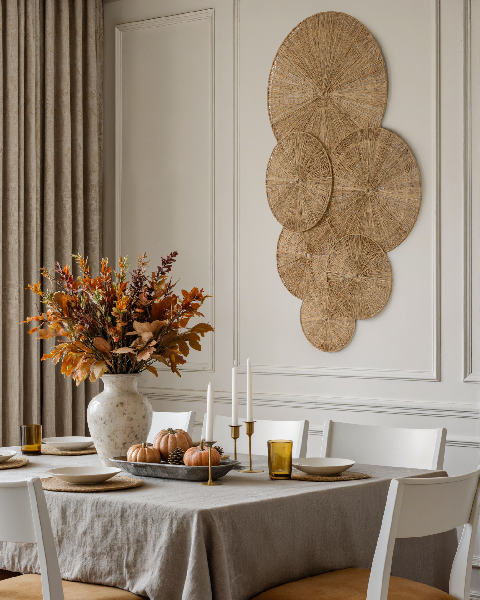 Oversized Woven Wall Art Set of 3 - Natural Jute Circles (31" Largest)