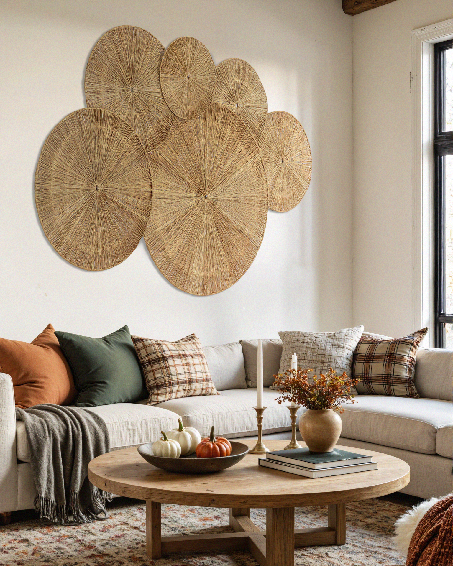 Oversized Woven Wall Art Set of 3 - Natural Jute Circles (31" Largest)