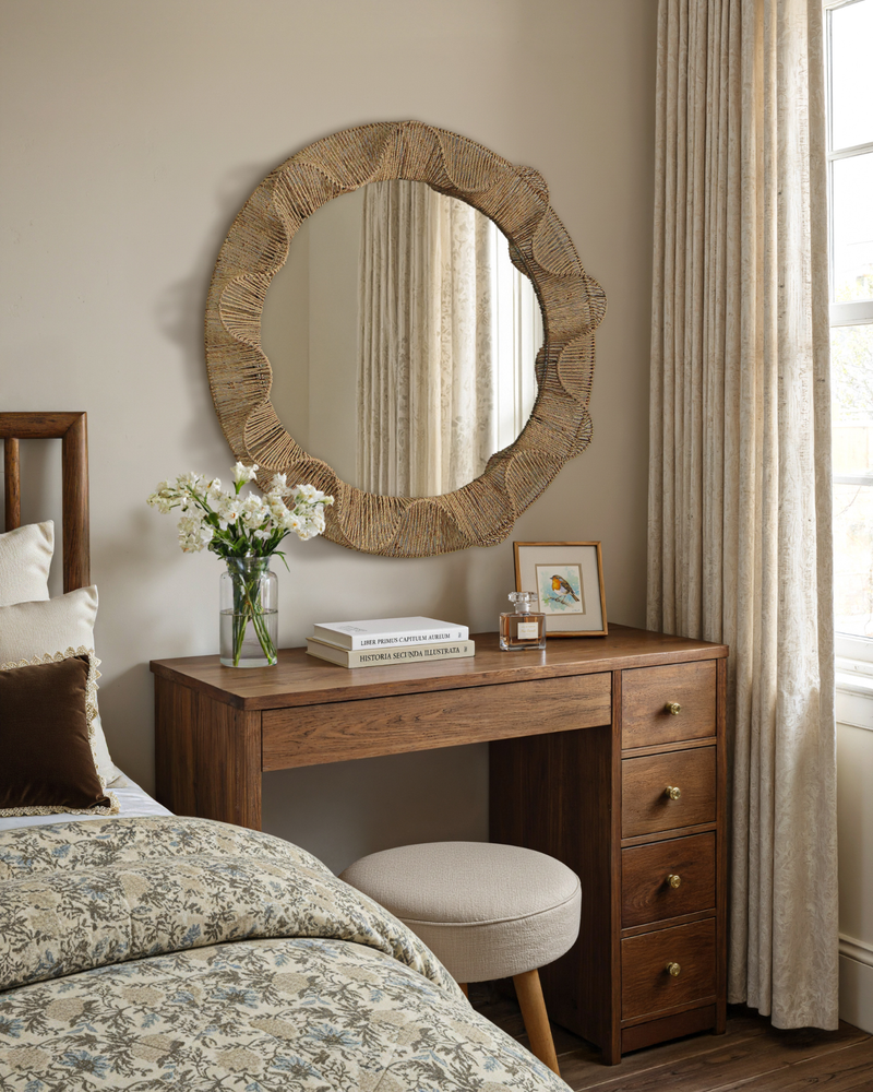 Pleated-wave Round Mirror