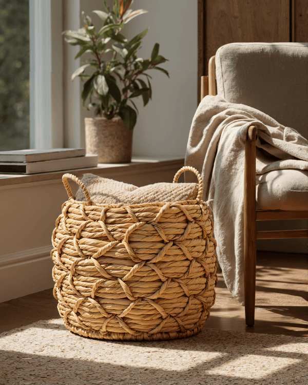 Water Hyacinth Baskets with Braided Detail, Set of 3