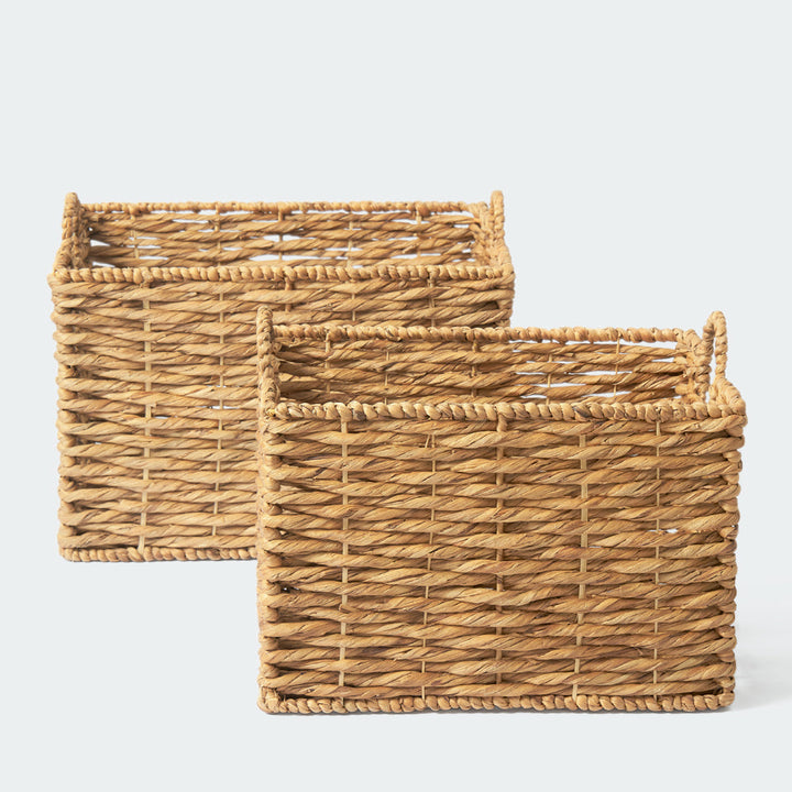 Two rectangle water hyacinth wicker baskets