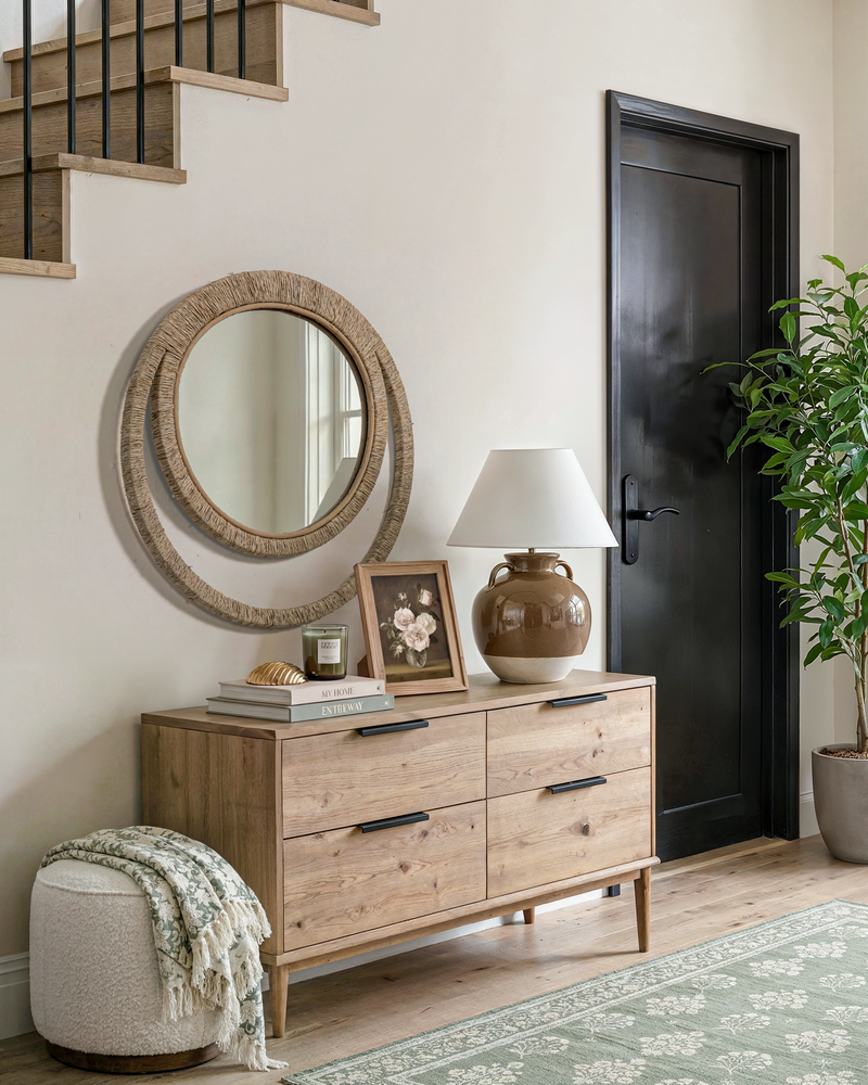 Double-orbit Jute Round Mirror