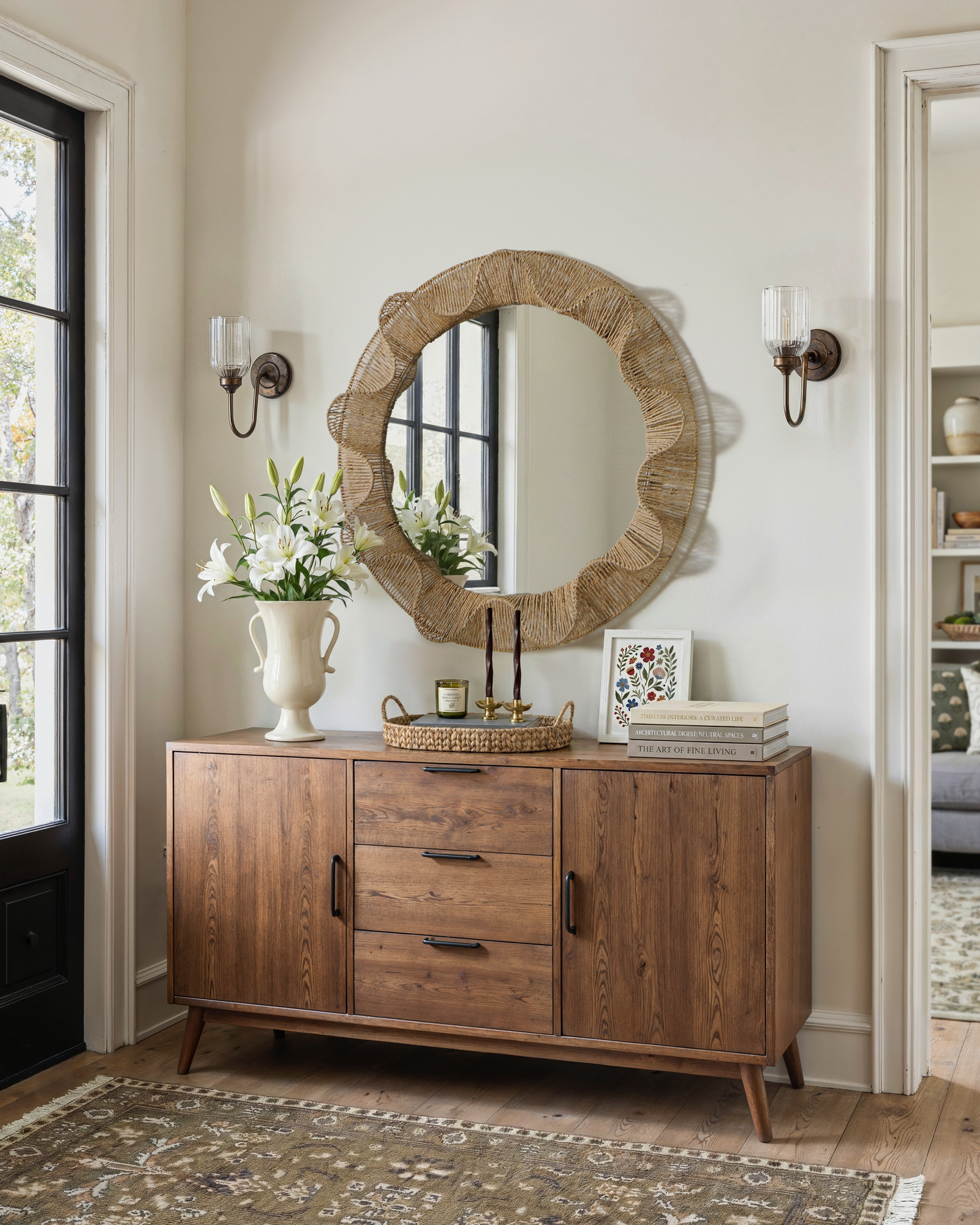 Pleated-wave Round Mirror