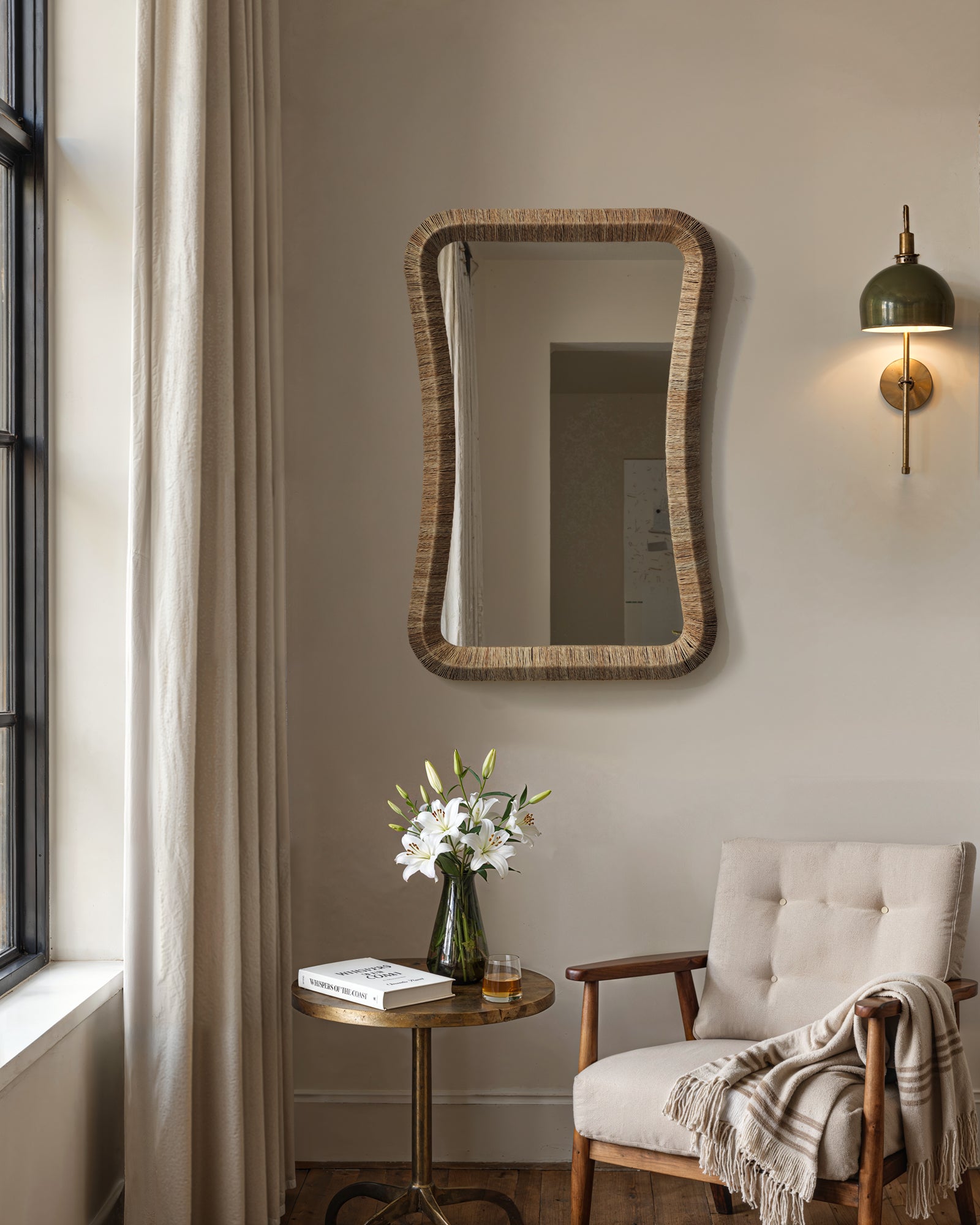 Curved-waist Jute Rectangle Mirror