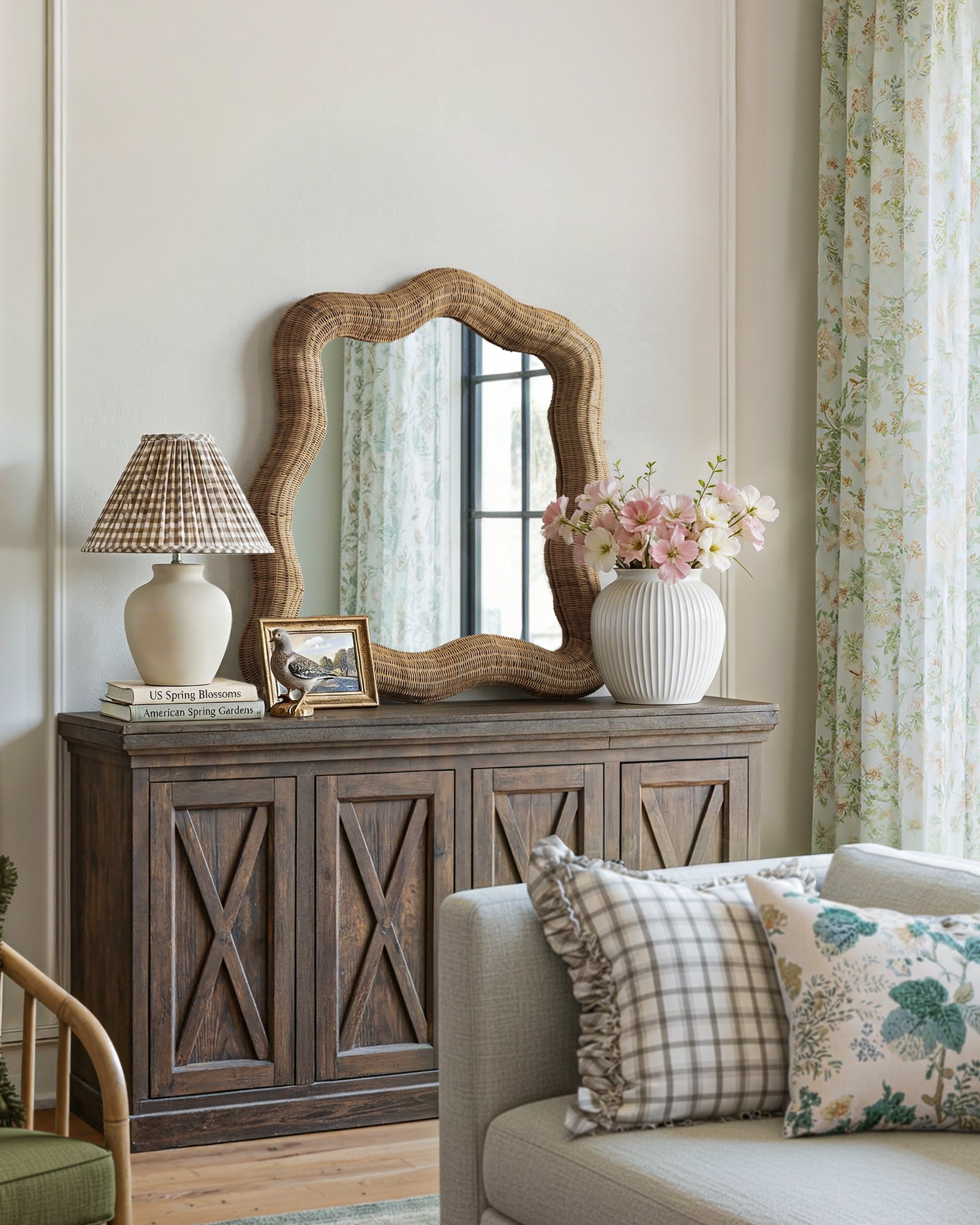 Flowing-wave Rattan Wall Mirror
