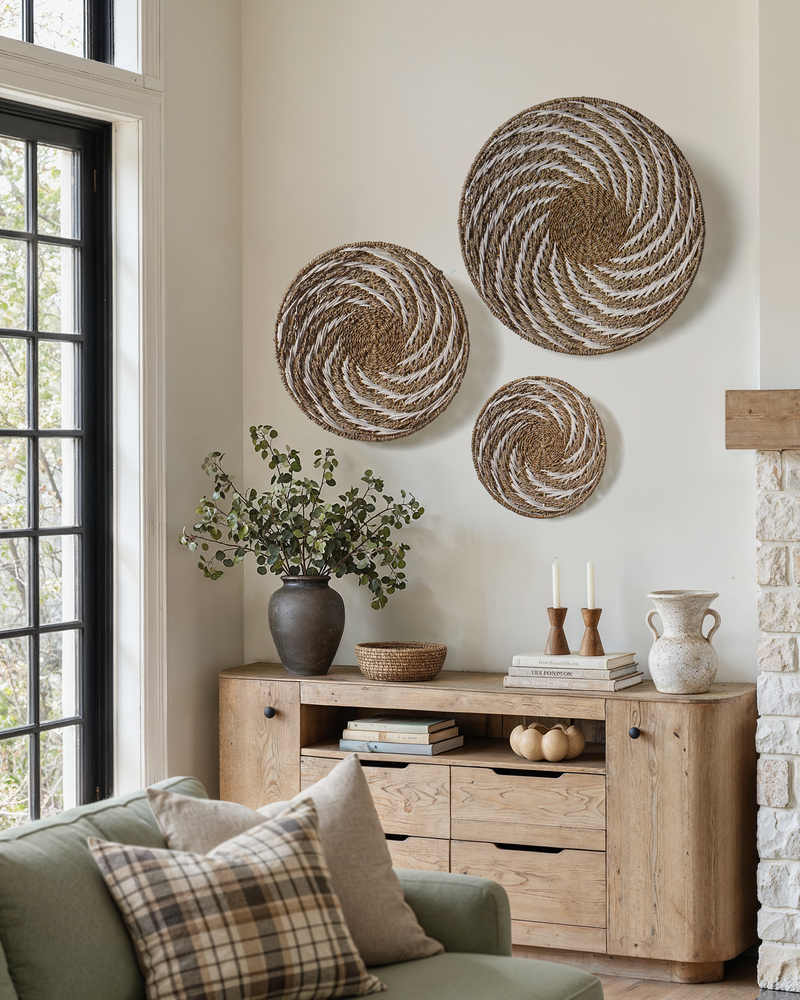 Spiral Round Woven Seagrass Wall Baskets Decor Set of 3