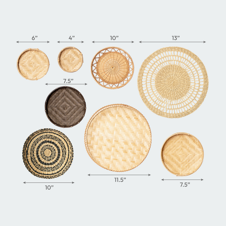 Circular Floral Woven Wall Basket Decor Set Of 8