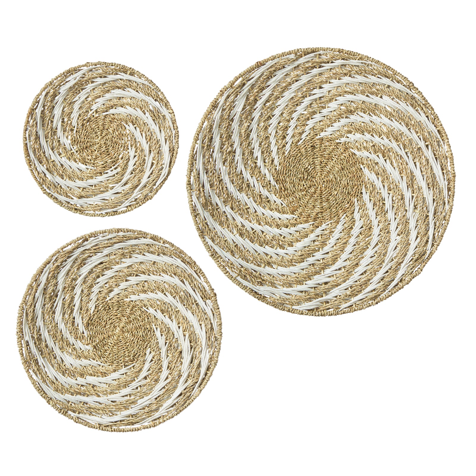 Spiral Round Woven Seagrass Wall Baskets Decor Set of 3