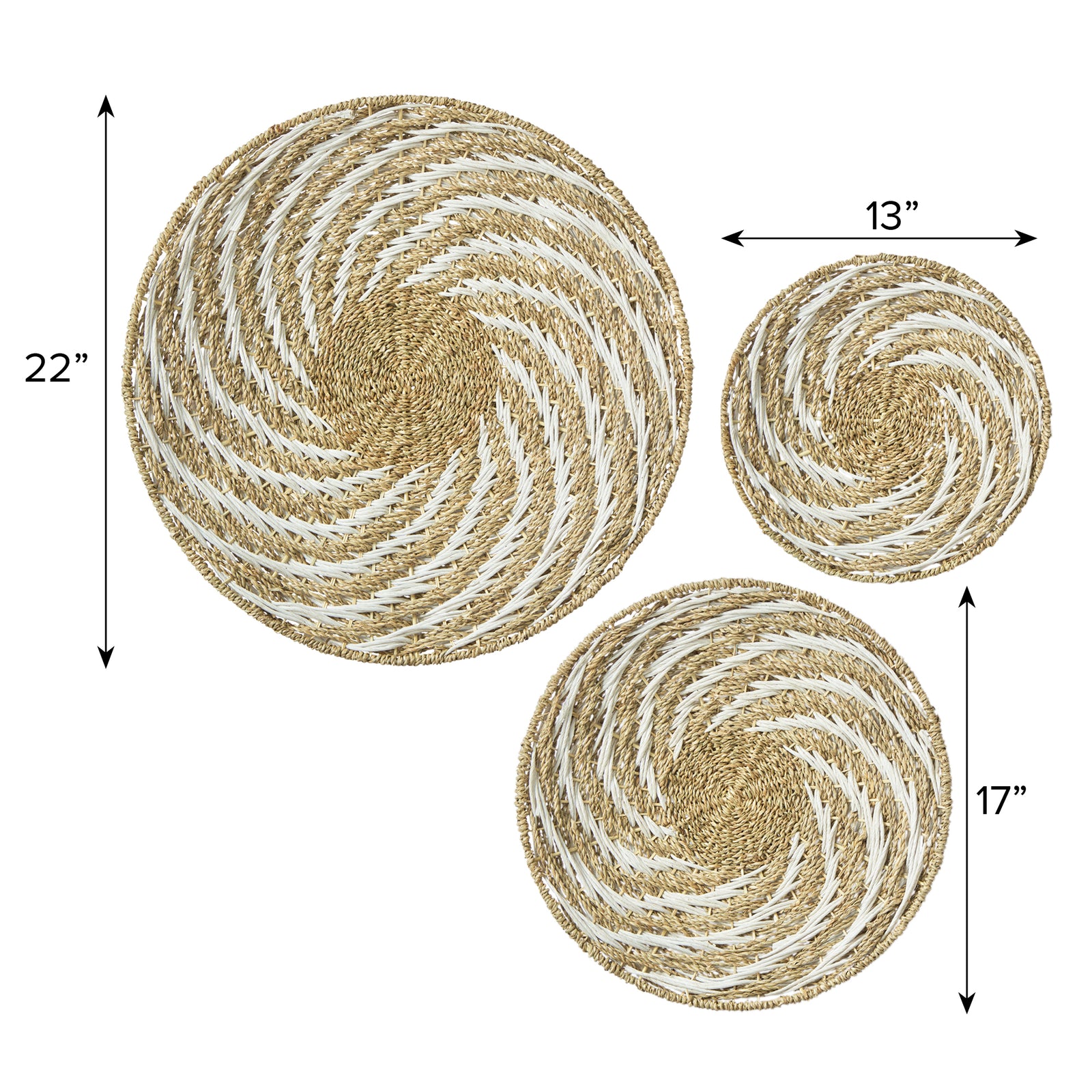 Spiral Round Woven Seagrass Wall Baskets Decor Set of 3