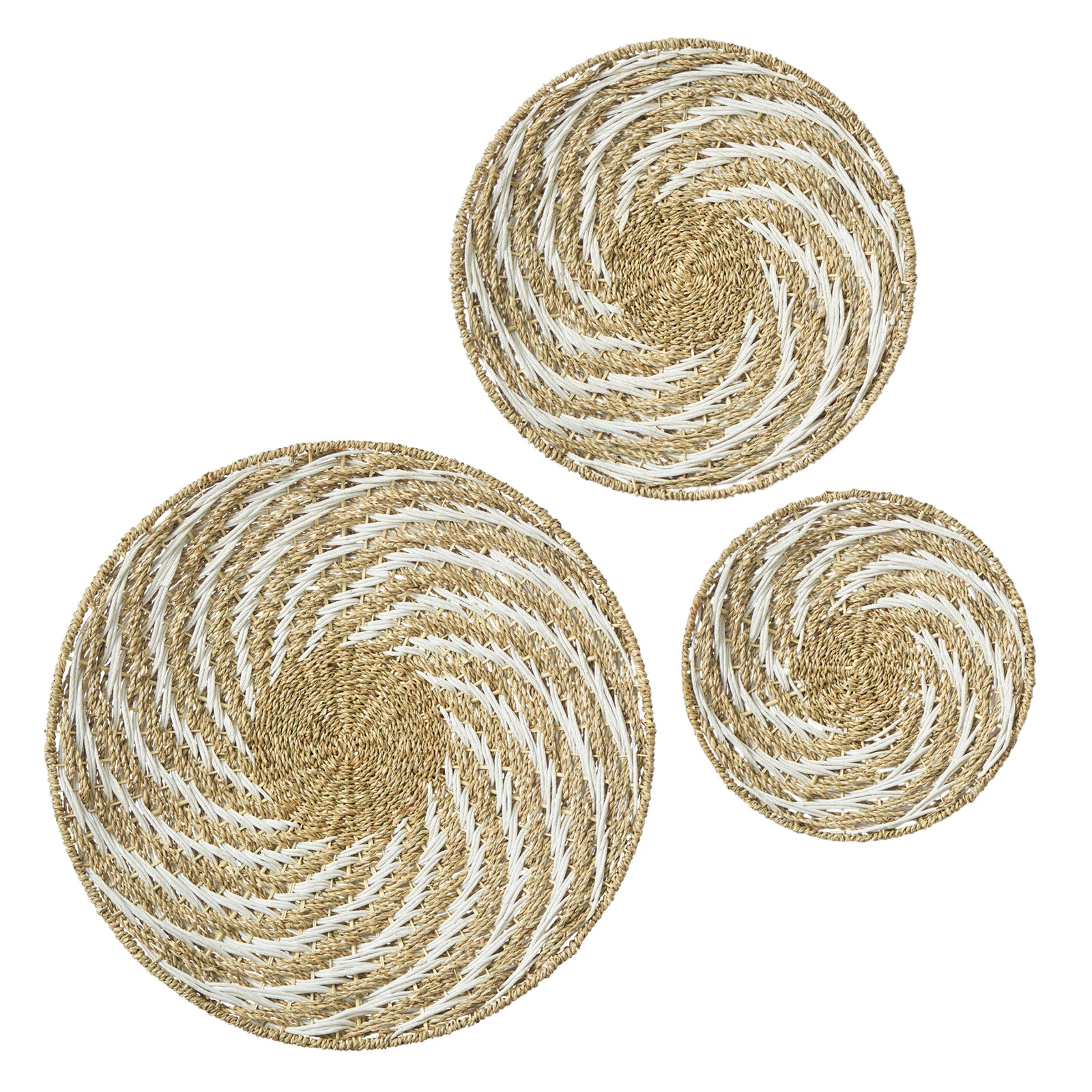 Spiral Round Woven Seagrass Wall Baskets Decor Set of 3