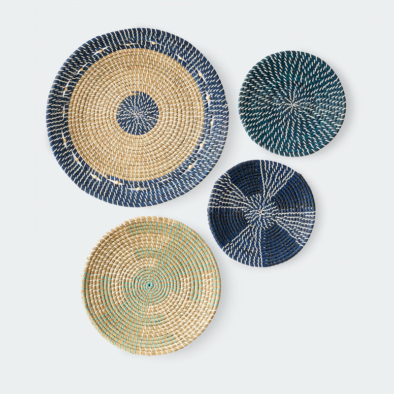 Set of 4 Blue and Natural Seagrass Wall Decor