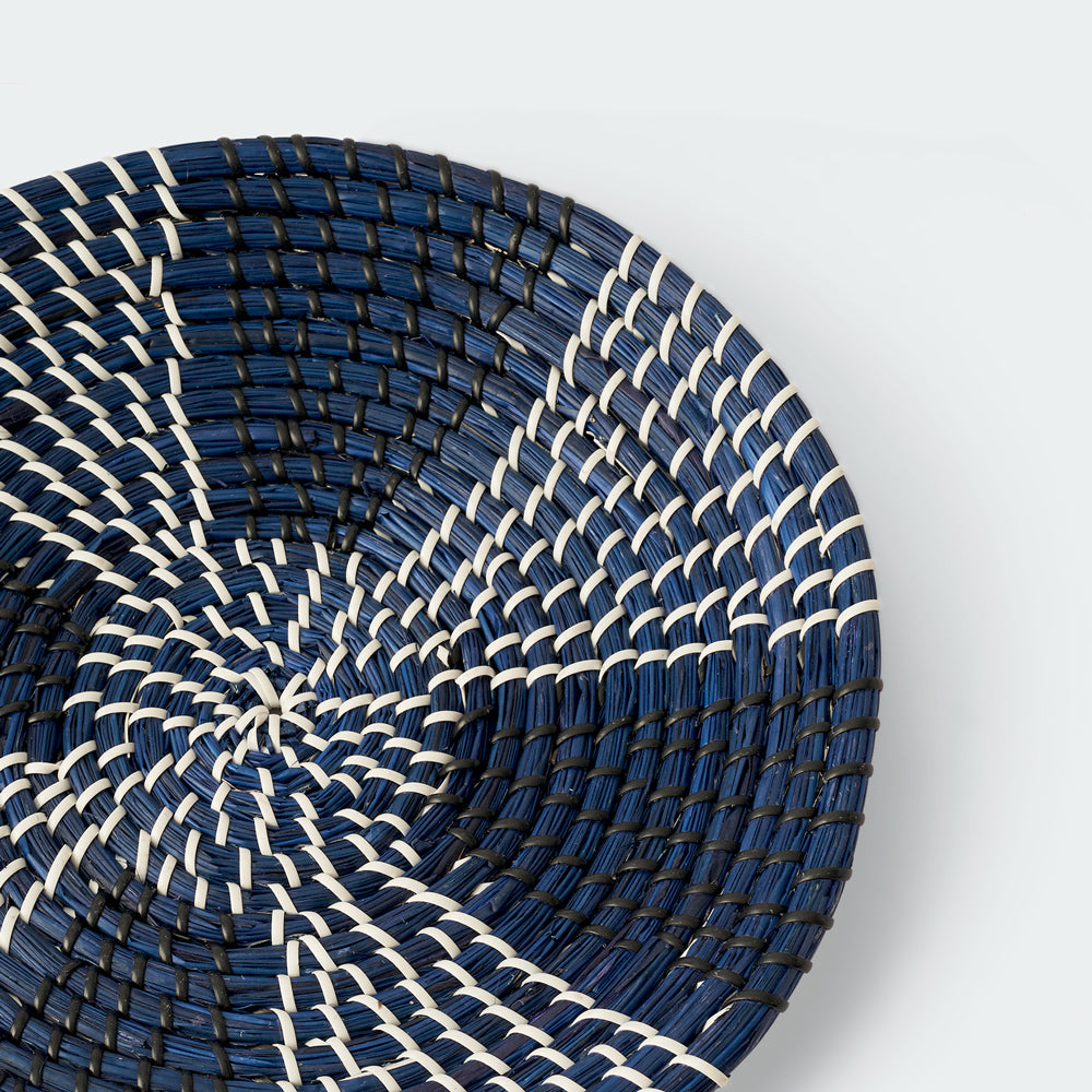 Set of 4 Blue and Natural Seagrass Wall Decor - Concentric, Style