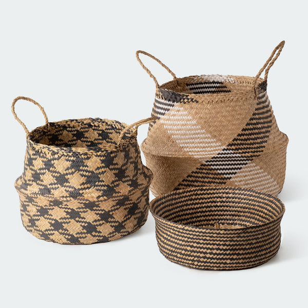 Bold Pattern Seagrass Wicker Planter Vase Set of 3 - Artera Home