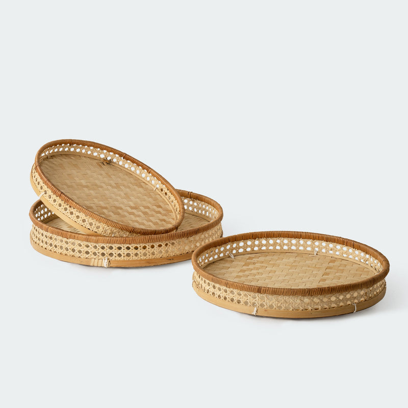 Round Wicker Serving Tray Set of 3