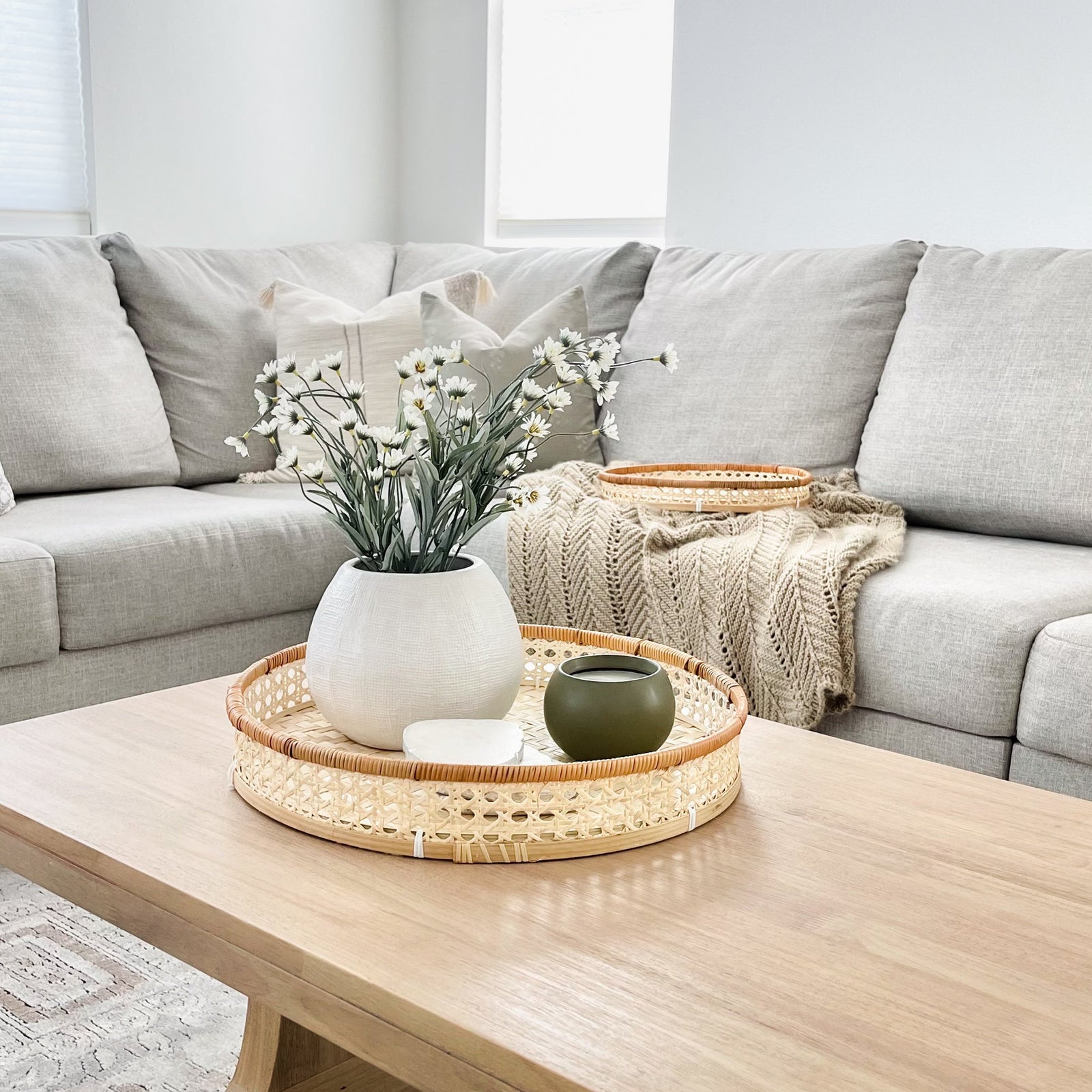 Round Wicker Serving Tray Set of 3