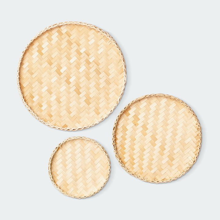 Circular Neutral Bamboo Wall Basket Set of 3