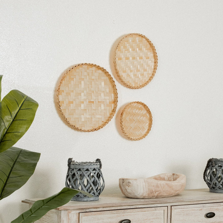 Circular Neutral Bamboo Wall Basket Decor Set from Artera Home