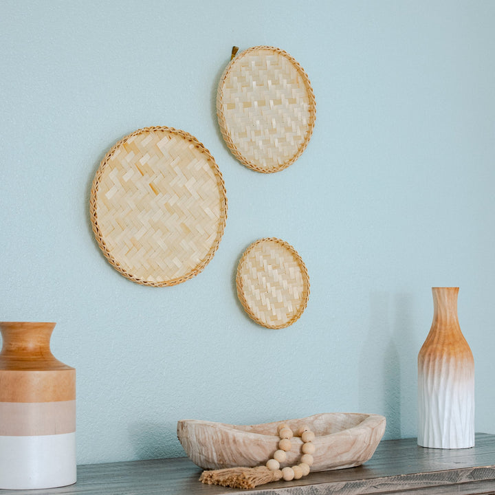 Circular Neutral Bamboo Wall Basket Decor Set from Artera Home