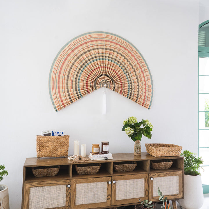 Colorful Stripe Bamboo Folding Fan Wall Decor by Artera Home