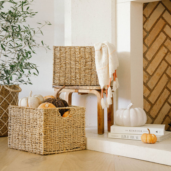 Cube Seagrass Handle Wicker Basket Set of Artera Home
