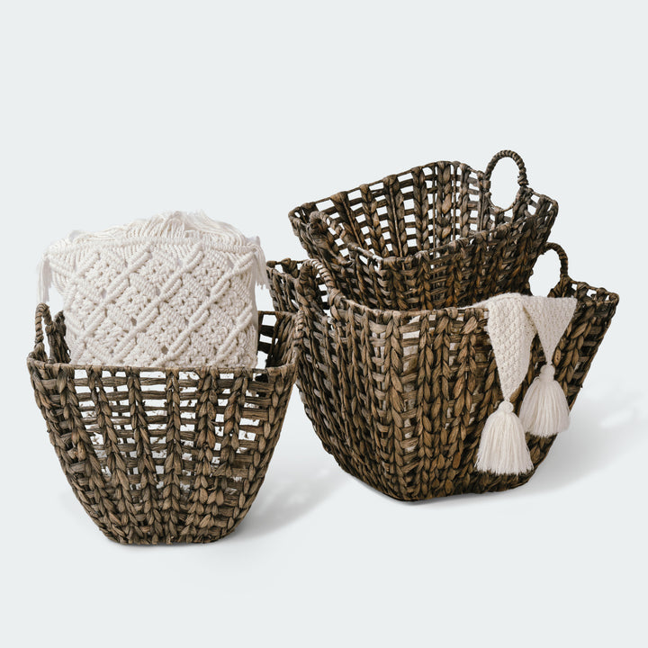 Dark Brown Open-weave Basket Set with Handles from Artera Home