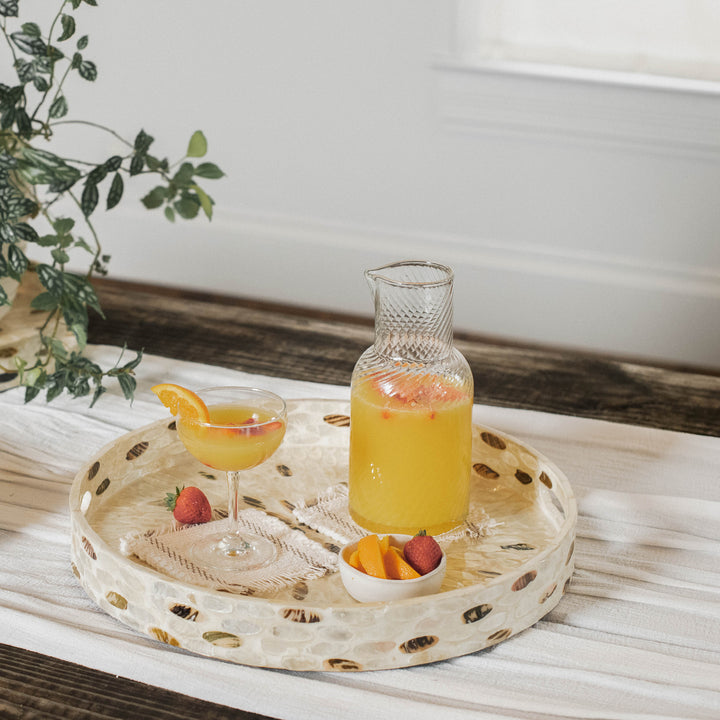 Floral Mother of Pearl Wicker Tray Set of 3 from Artera Home