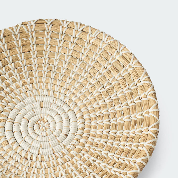 Artera Home round seagrass wall basket decor set of 3 with a white floral pattern