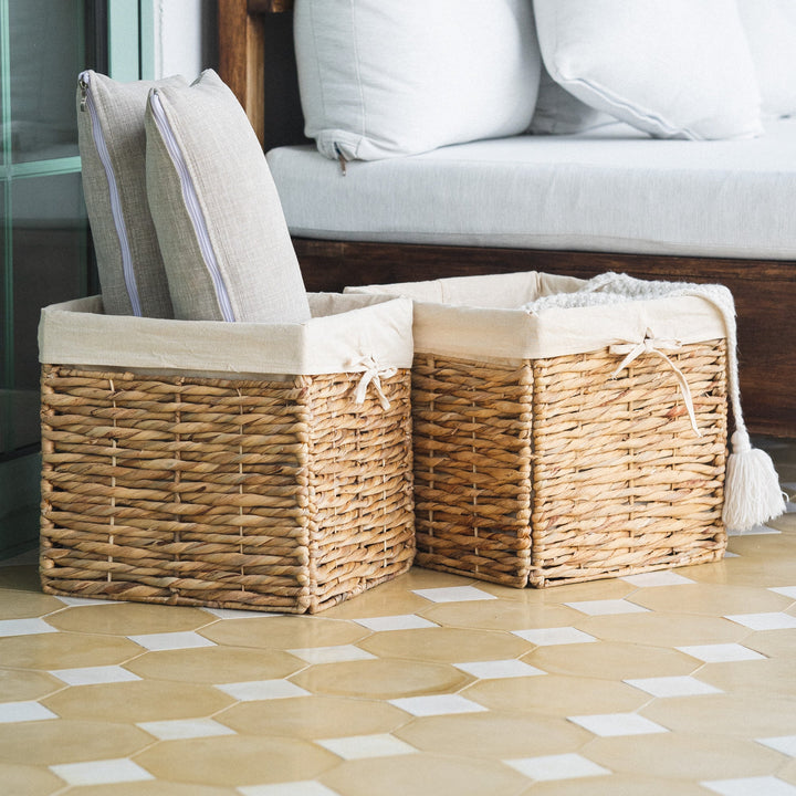 Foldable Water Hyacinth Wicker Basket Set of 2 from Artera Home