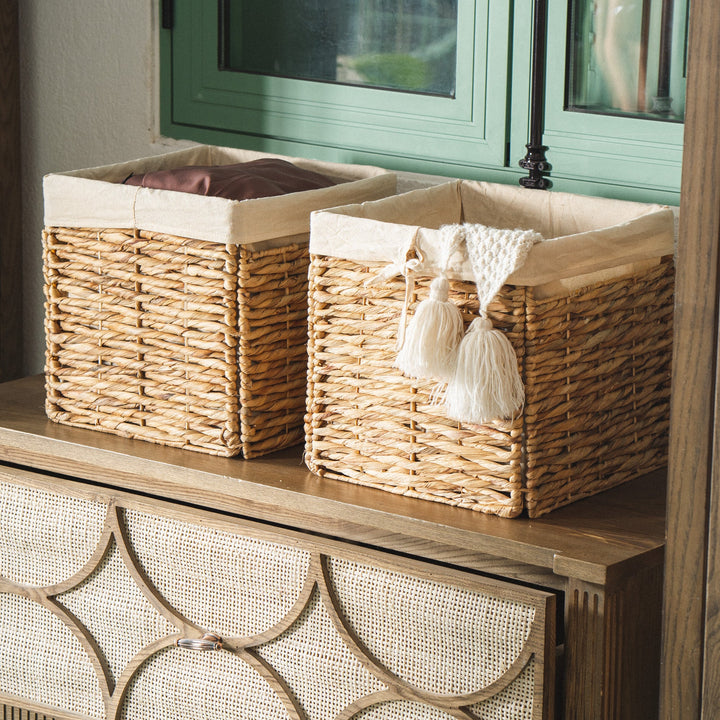 Foldable Water Hyacinth Wicker Basket Set of 2 from Artera Home