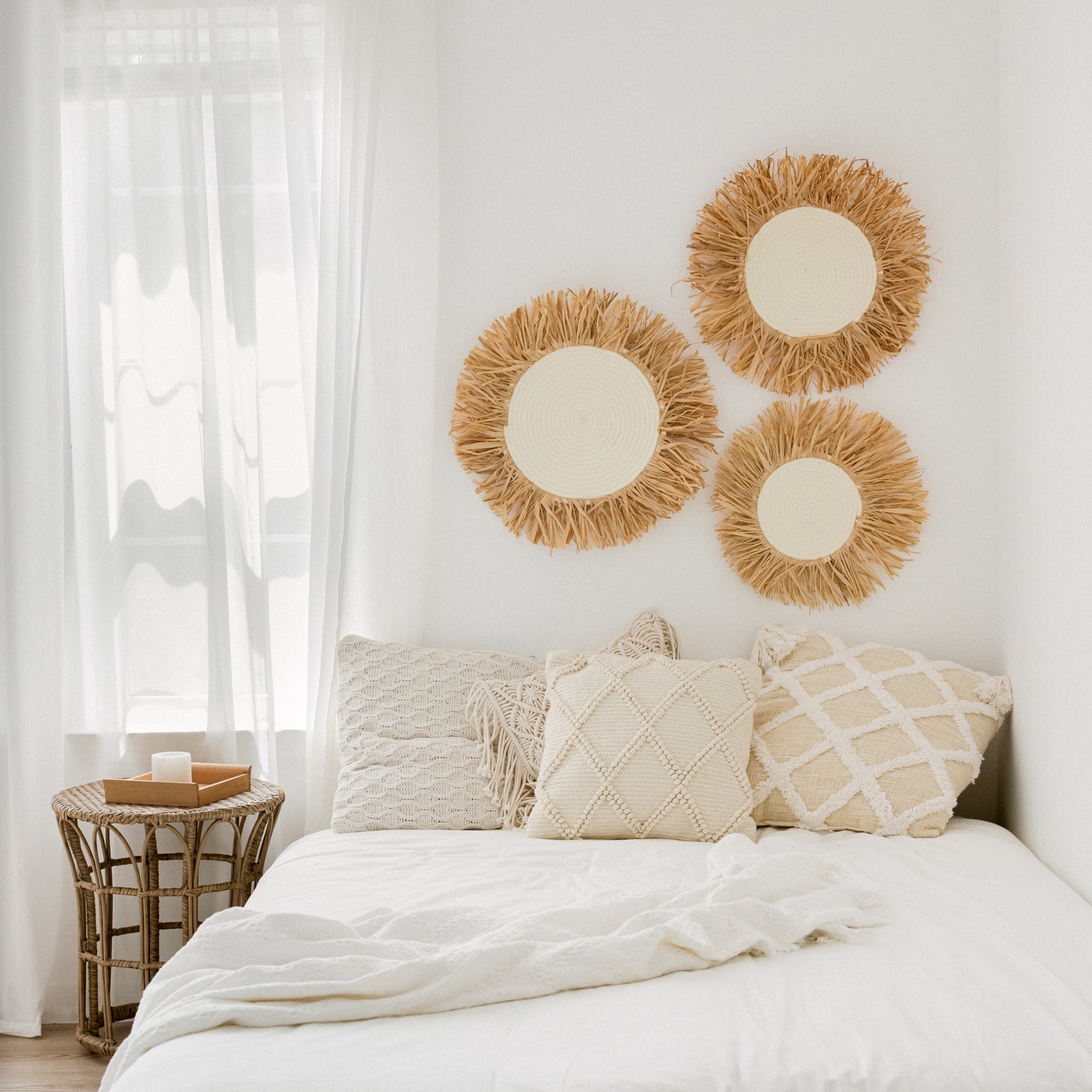 Fringe Raffia Wall Basket Decor Set of 3