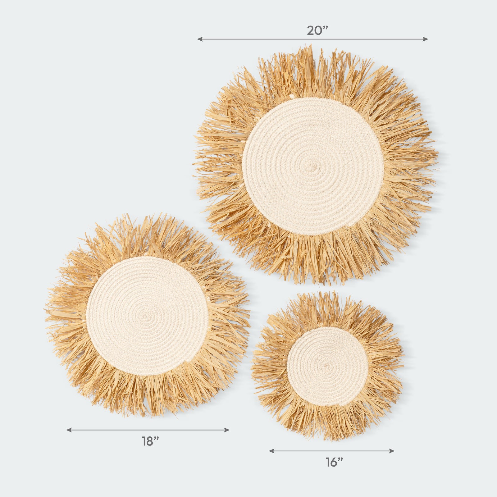 Fringe Raffia Wall Basket Decor Set of 3