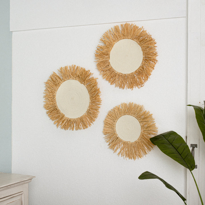 Fringe Raffia Wall Basket Decor Set of 3 from Artera Home