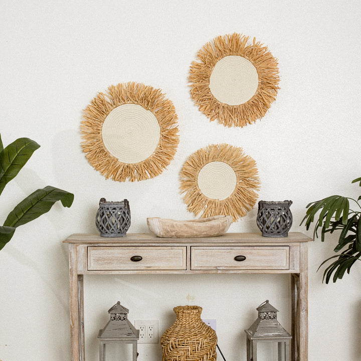 Fringe Raffia Wall Basket Decor Set of 3 from Artera Home
