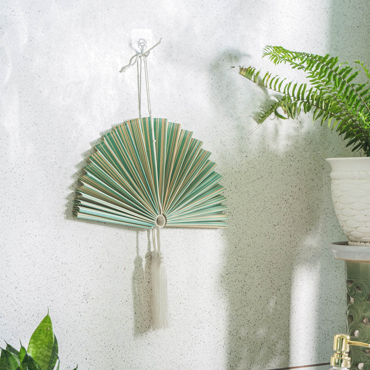 Green and Brown Bamboo Folding Fan Wall Decor - Artera Home
