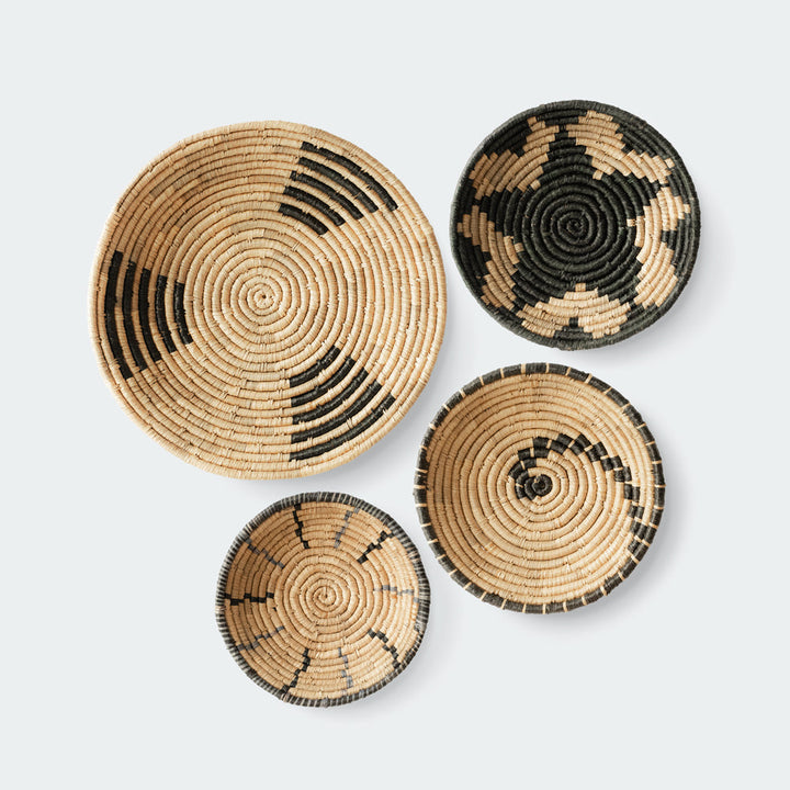 Set of 4 black seagrass wall baskets from Artera Home, perfect for vibrant wall decor