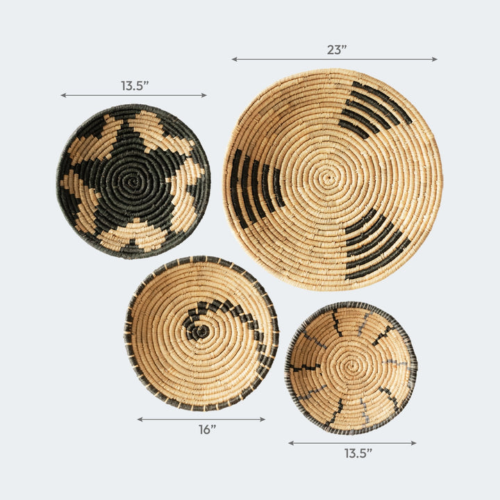 Set of 4 black seagrass wall baskets from Artera Home, perfect for vibrant wall decor