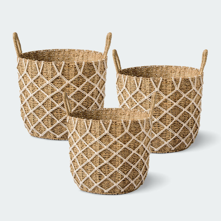 Macrame Seagrass Wicker Basket Set Of 3 from Artera Home