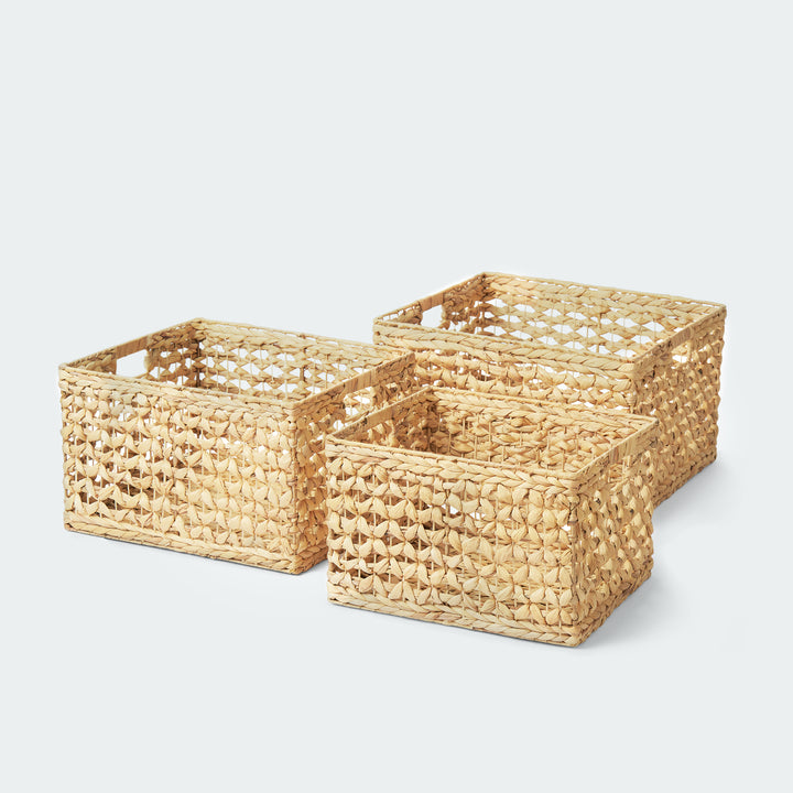 Natural Floral Weaving Cube Storage Basket Set of 3 from Artera Home