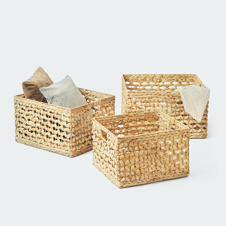 Natural Floral Weaving Cube Storage Basket Set of 3 from Artera Home